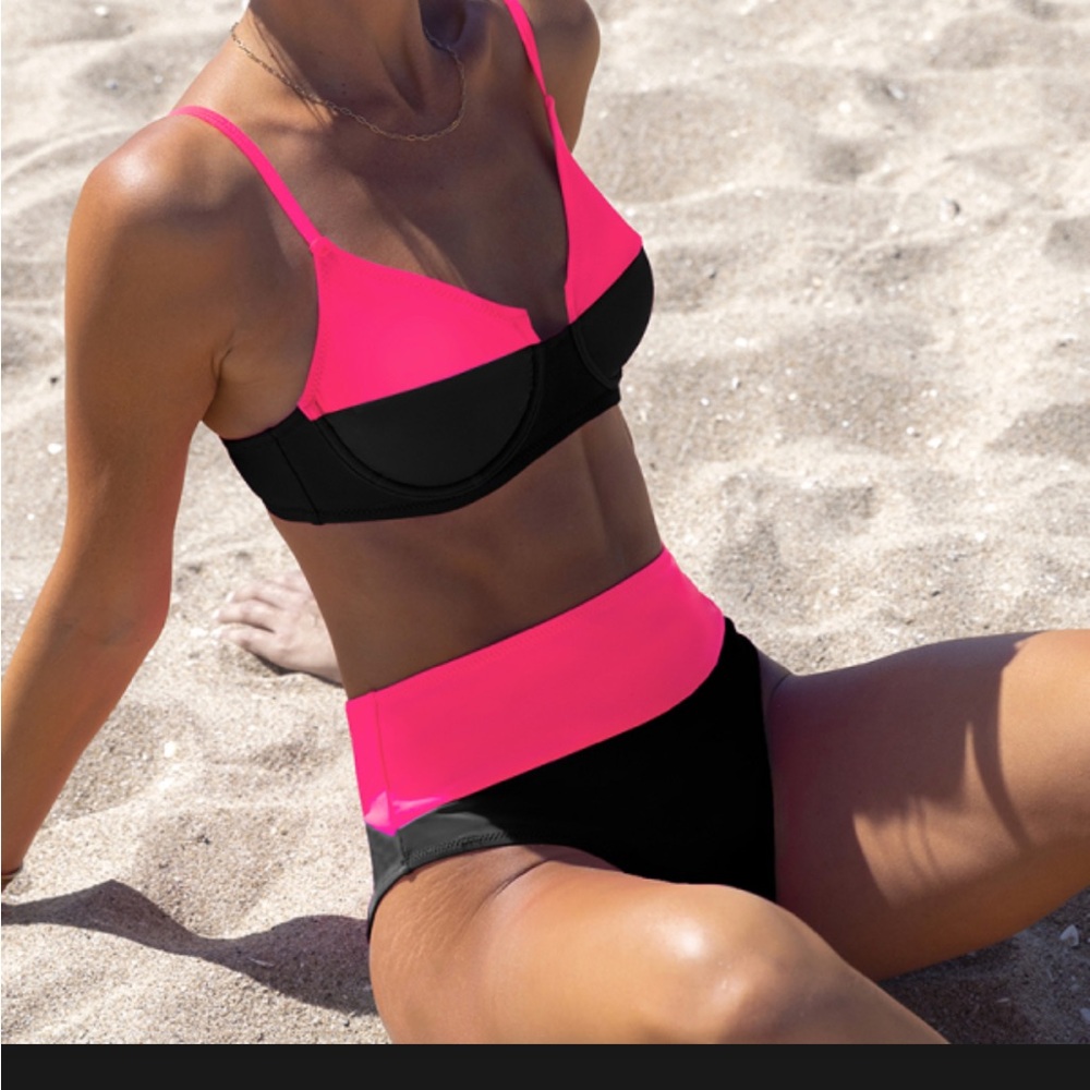 Popvil black and pink size 4 high waisted bikini